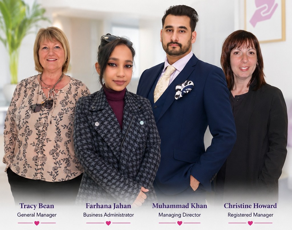 Tracy Bean, Farhana Jahan, Muhammad Khan and Christine Howard — the senior team at Brancaster Homecare